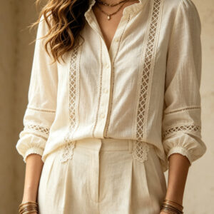 Alternative view of Boho-style vintage blouse featuring lettuce-edge detailing