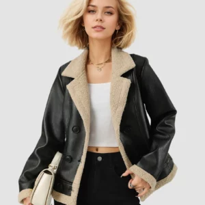 Fleece-lined and thickened leather jacket with lapel
