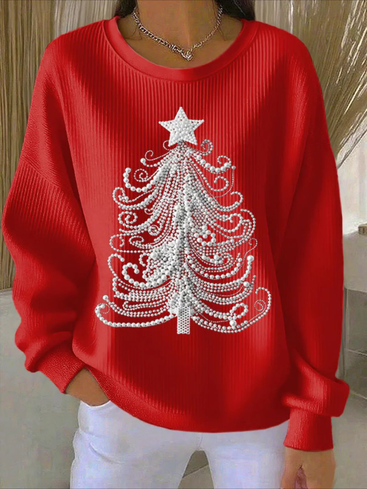 Festive Crew-Neck Knit Sweater