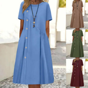 Button-Pocket Midi Shirt Dress