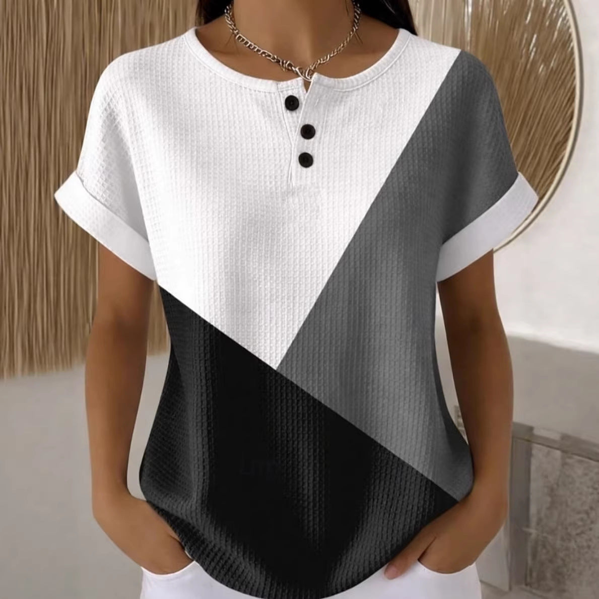 Colour-Block Crew-Neck Knit Top