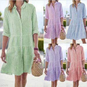 Striped Long-Sleeve Shirt Dress