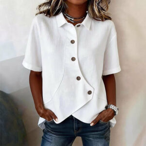 Asymmetric Solid Button Shirt