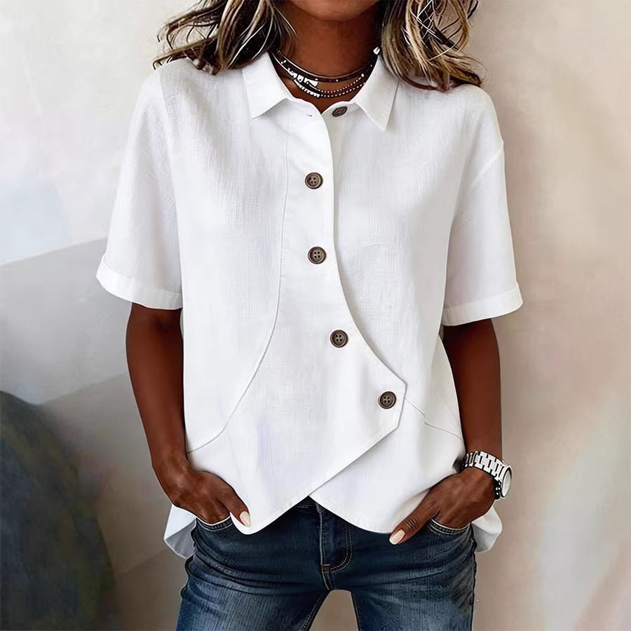 Asymmetric Solid Button Shirt