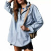 V-Neck Long-Sleeve Denim Jacket