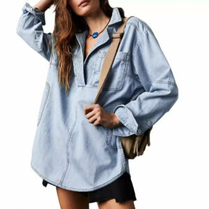 V-Neck Long-Sleeve Denim Jacket