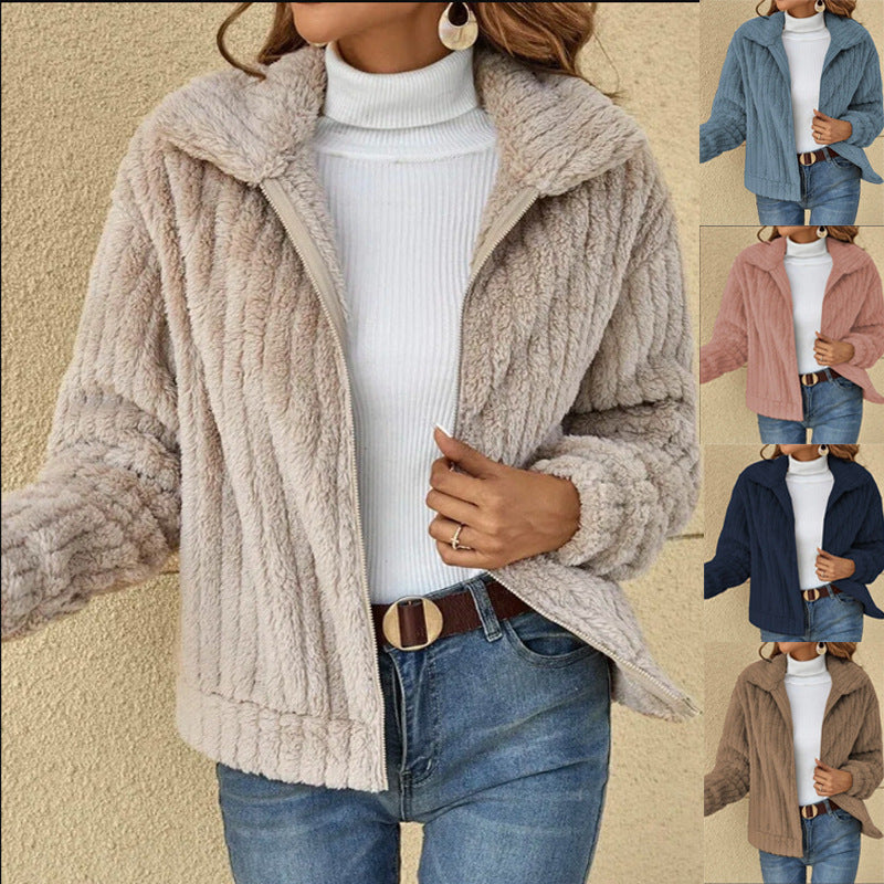 Cropped Plush Lapel Jacket