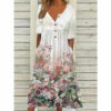 Floral V-Neck Button Pocket Maxi Dress