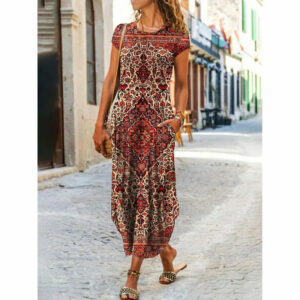 Printed Round-Neck Pocket Dress