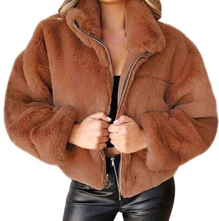Plush Zip-Up Faux-Fur Jacket
